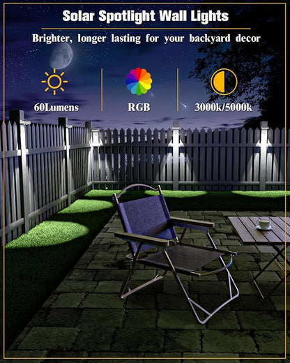 Solar Fence Lights 8 Pack, 50 Lumens Outdoor Fence Solar Lights with 12 Modes RGB Color Glow LED Solar Lights Outdoor Waterproof for Patio, Backyard, Deck, Fence, Railing. （White Shell）