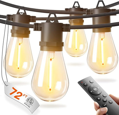 addlon 72FT(2-Pack*36FT) LED Outdoor String Lights with 24 Edison Vintage Shatterproof Bulbs, Commercial Grade Patio Lights, IP65 Waterproof for Balcony, Backyard and Garden, Warm White