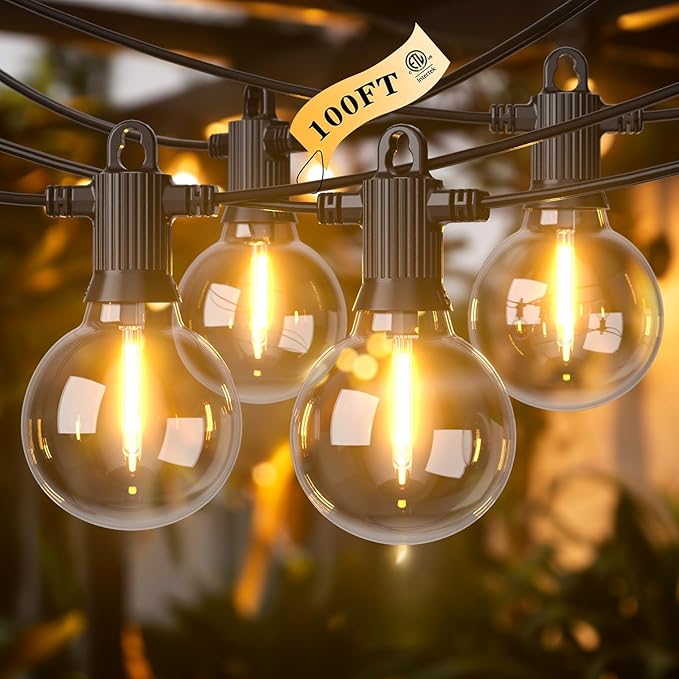 String Lights, 100 FT LED Outdoor Patio Lights, 50 Clear Bulbs