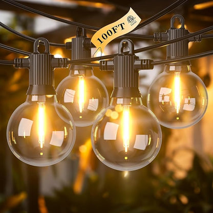String Lights, 100 FT LED Outdoor Patio Lights, 50 Clear Bulbs