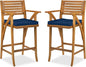 Best Choice Products Set of 2 Outdoor Acacia Wood Bar Stools Bar Chairs for Patio, Pool, Garden w/Weather-Resistant Cushions - Navy