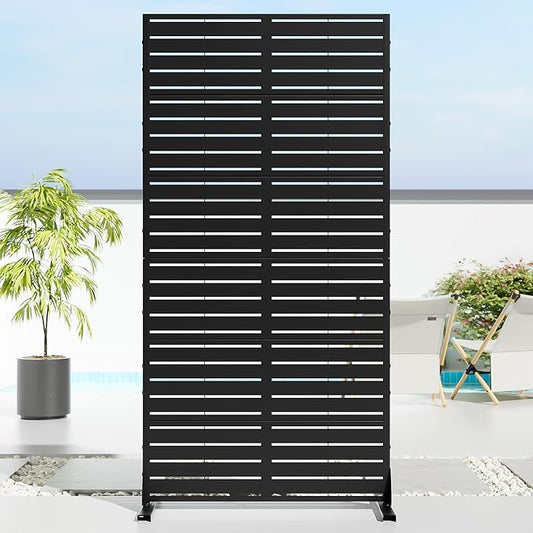 Casaphoria Metal Privacy Screen Outdoor, 72" H x 35" W Freestanding Decorative Privacy Screen for Patio Deck Balcony Garden with Stable Base, Black-Louvered