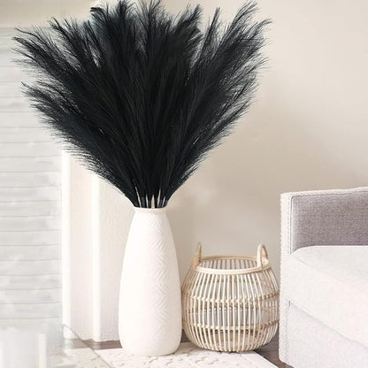 Artificial Pampas Grass Stems, 8 Pack 35-Inch Black Silk Plumes