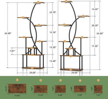 Plant Stand Indoor with Grow Lights - 8 Tiered Tall Plant Shelf, 65" Metal Corner Shelf for Indoor Plants Multiple, Large Curved Half-Moon Flower Holder Stand Display Rack for Patio, Home, 2 Pack