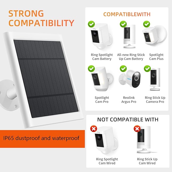 7 Pack IP65 Solar Panel for Rings Camera, 4W Solar Charger Compatible with Rings Spotlight &All-New Stick Up Outdoor Cam Battery, 10ft Long Cable with USB-C to Barrel Plug Adapter