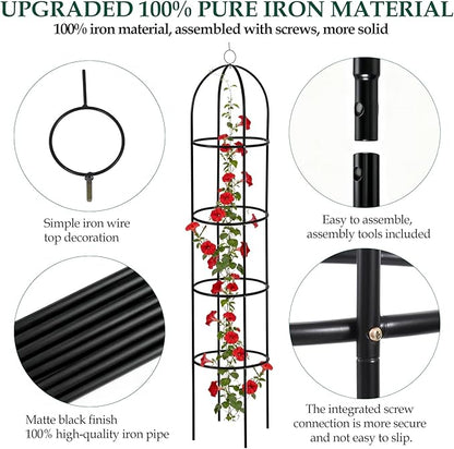 100% Metal Obelisk Trellis for Climbing Plants Outdoor Garden Tower Trellis 6.6ft, Plant Support with Garden Twist Tie for Tomato Cucumber Ivy Vines Rose Potted Plant Trellis Indoor 2 Pack