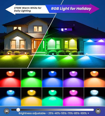 MEIKEE 15W RGB Landscape Spot Lights Outdoor, RGBW Color Changing Landscape Lighting with Remote Control, IP66 Pathway Lights for Christmas Halloween Party Festival Decoration (8 Pack)