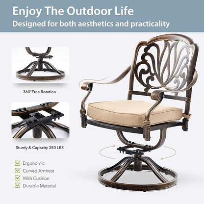 9-Piece Cast Aluminum Patio Furniture, Outdoor Dining Sets for 8 Include 87" Oval Patio Dining Table, 6 Stackable Chairs & 2 Swivel Chairs with Cushions & Umbrella Hole(Bronze)
