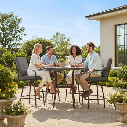 Patio Swivel Bar Stools Set of 4, Outdoor Bar Height Swivel Chairs with Cushions for Garden Balcony Backyard, Grey