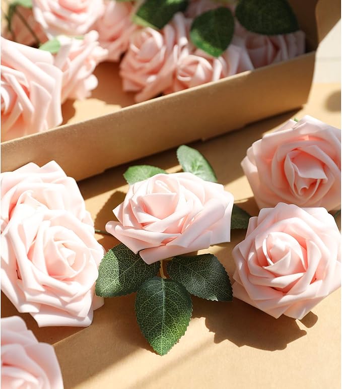 Artificial Flowers Blush Pink Foam Roses, 100 Pack, 3-Inch Heads