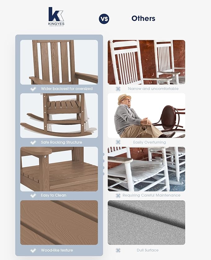 Outdoor Rocking Chairs Set of 4, Brown HDPE, 350 lb Capacity