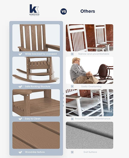Brown Oversized Porch Rocking Chairs, Set of 2 with 350 lb Capacity