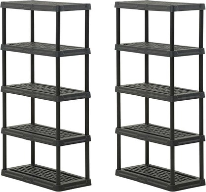 CENTREX CX 5-Tier Heavy Duty Plastic Storage Shelves that Support up to 150lbs/shelf, Organization and Storage, Weather-Resistant Design, Easy Assembly, 2 Pack, Black (72”H x 36”W x 18”D)