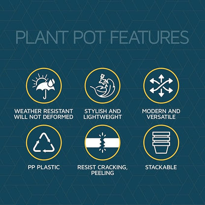Brown Plant Pots with Drainage Holes & Saucers 15 Pack, Indoor & Outdoor Stackable Space-Saving Planters for Houseplants & Flowers, (7", 6.7", 6", 5.3", and 4.8" Inches), Durable & Weatherproof