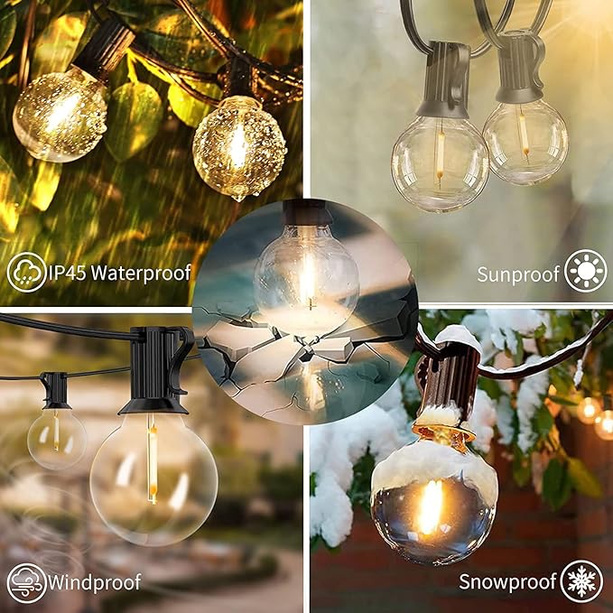 String Lights 150 FT Warm White LED, 75 Shatterproof Bulbs, Waterproof