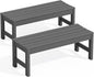 SERWALL 47 Inches Outdoor Bench Set of 2, All Weather HDPE Backless Bench with Wood Grain Texture for Garden Porch and Park, Curved Bench Seat for Comfort, Grey