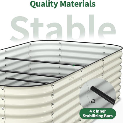 Kesfitt Raised Garden Bed Outdoor, Galvanized Steel Metal Raised Bed Planter for Vegetables & Garden, 24-Inch Deep Open Bottom Backyard Bed 8x4x2 ft, Pearl White