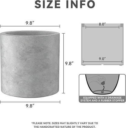 Kante 9.8" Dia Round Concrete Planter, Modern Style Large Cylindrical Plant Pot with Drainage Hole and Rubber Plug for Indoor Outdoor Patio, Natural Concrete