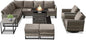 Belord Patio Sectional Furniture Set with Fire Pit Table: 8 Pieces Wicker Patio Conversation Set with L Shaped Sofa, Outdoor Swivel Glider Rocker, Rattan Ottomans, Removable Cushions Grey
