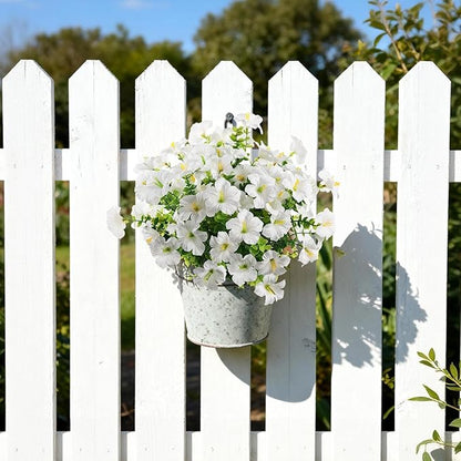 INQCMY Artificial Fake Petunias Flowers for Outdoors Spring Decoration, 12 Bundles Faux Flower Plants UV Resistant White Realistic Silk Flower for Outside Planters Patio Porch Yard Window Box