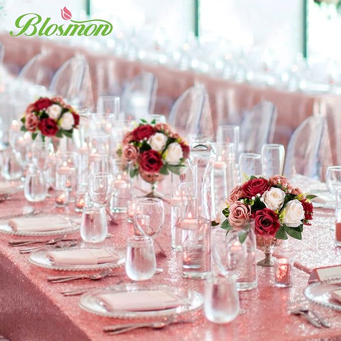 Artificial Flower Ball Centerpieces, Burgundy Silk Roses, 3-in-1 Design