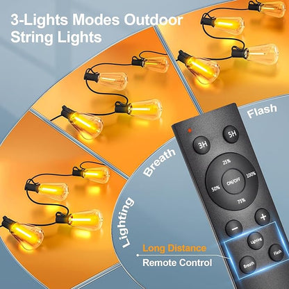 Outdoor String Led Patio Lights: 65Ft 20M Outside Waterproof Light with Remote Dimmable ST38 Shatterproof Bulb Connectable Hanging Outdoor Electric Lighting for Backyard Yard Gazebo Porch Party