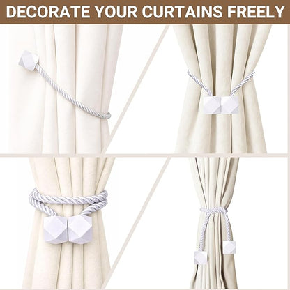 Hion Magnetic Curtain Tiebacks White 2pcs, Curtain Tiebacks Buckles Holdbacks Holders Hooks Clip for Home Bedroom Office Decorative Curtain