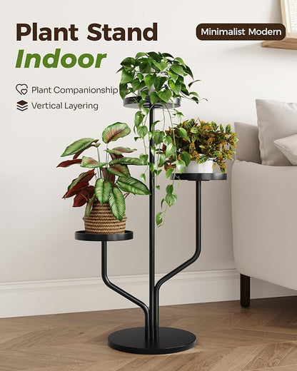 Bamworld 3 Tier Plant Stand Indoor Outdoor Metal Plant Shelf for Multiple Plants Pots Tier Tall Flower Holder for Living Room,Bedroom Decor,Balcony,Black