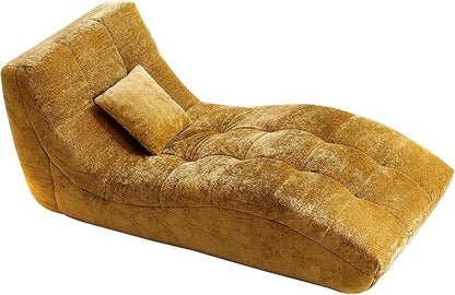 Chaise Lounge Chair with Curved Back, Modern Upholstered Recliner Sofa, Tufted Accent Lounger Comfortable Lazy Chair for Bedroom, Apartment (Yellow)
