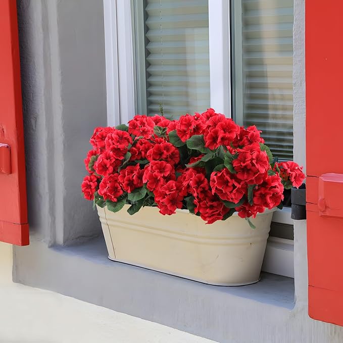 Artificial Geranium Flowers, Red Silk Blooms for Indoor and Outdoor Decor