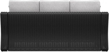 Signature Design by Ashley Beachcroft Casual Nuvella Weather Resistant Fabric Outdoor/Indoor Sofa with Cushion and 2 Toss Pillows, Black & Light Gray