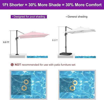 PURPLE LEAF 8' X 8' Patio Umbrella with Steel Plate Base for Pool 7' High Offset Outdoor Cantilever Umbrella Swimming Pool Umbrella with 360°Rotation for Poolside Terra