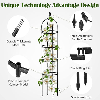 2 Pcs Garden Obelisk Trellis for Climbing Plants Outdoor 6 Ft Rose Bush Round Trellis for Pots Rustproof Metal Plant Flower Trellises for Clematis Vine Jasmine Support Outdoor Indoor