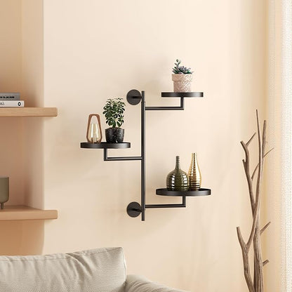 Window Rotating Plant Stand Shelf Indoor Black Metal Floating Shelves 3-Tier Wall Mount Plant Holders for Living Room Wall Planter Modern Home Decor for Gardening