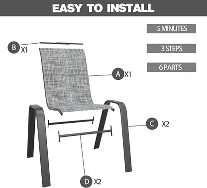 Patio Dining Chairs Set of 6, Stackable Dark Blue Textilene Mesh Seats