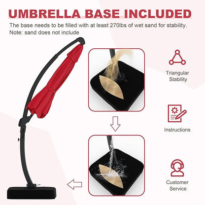 GarveeLife 11FT Cantilever Patio Umbrella With Base Included, Cantilevers Outdoor Umbrella Heavy Duty Offset, Aluminium Curved Cantilever Umbrella