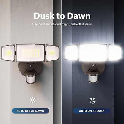 Onforu 75W LED Flood Light Motion Sensor Outdoor, 7000lm Dusk to Dawn Flood Light, Security Light with Three Head, IP65 Waterproof Exterior Floodlight, 6500k Wall Light for Entryway Stairs Yard Garage