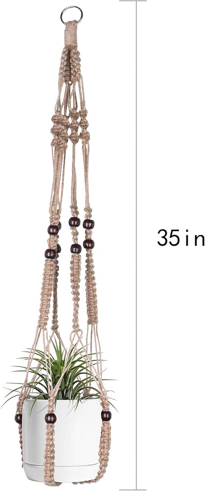 Macrame Plant Hanger Indoor Hanging with Wood Beads Macrame Planters No Tassel for Indoor Outdoor Boho Home Decor 35 Inch(Brown, 2)