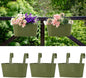 3 Pack Metal Railing Planters, 10.5" Oval Hanging Flower Pots with Detachable Hooks & Drainage Holes, Fits Rails up to 2.36", Galvanized Iron Fence Bucket for Balcony Garden Patio - Green