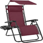 Best Choice Products 30” Wide Folding Zero Gravity Outdoor Recliner Patio Lounge Chair w/Adjustable Canopy Shade, Headrest, Side Accessory Tray - Burgundy