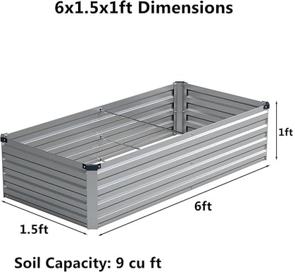 6x1.5x1 ft(2 Pack) Galvanized Raised Garden Bed,Outdoor Planter Box Metal Patio Kit Planting Bed for Vegetables Flowers and Succulents,Silver