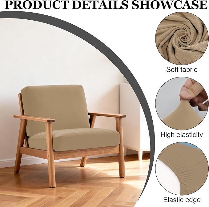 Cushion Covers, 4 Pack Khaki Stretch Slipcovers for Patio Sofas