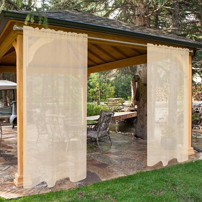 SpaceDresser Waterproof Outdoor Sheer Curtains for Patio - 2 Panels Rod Pocket Indoor Voile Sheer Curtain for Living Room,52W x 120L inch,Beige