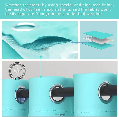 Waterproof Outdoor Curtain W105 x L95 - Grommet Top Sunlight Blocking Window Treatment Drapes Blackout Curtains for Home Bedroom Living Room Outdoor Patio Porch Pergola Cabana Gazebo (Teal Blue)