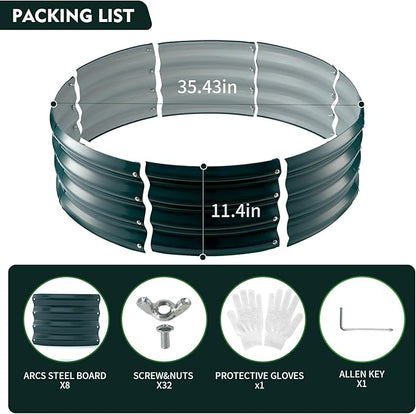 Galvanized Raised Garden Bed for Gardening - 3x3x1ft Round Thickened Metal Planter Box Outdoor for Vegetables, Flowers,Herbs,Above Ground Garden Containers Green