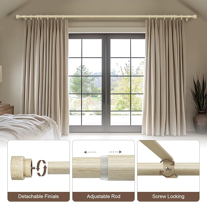 Antique White Curtain Rods for Windows 48 to 84 Inches Heavy Duty Adjustable 1" Diameter Window Rod with Decorative Finials for Bedroom Living Room Kitchen Outdoor Farmhouse