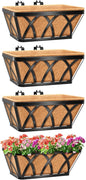 Riare 4 Pack 16 Inch Metal Railing Planter Window Box with Coco Liner- Adjustable Window Flower Boxes for Railings, Hanging Rail Planters for Deck, Balcony, Porch, Fence, Indoor Outdoor Plants