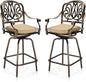 VINGLI Outdoor Swivel Bar Stools Set of 2, Cast Aluminum Patio Bar Height Chairs, All-Weather Bar Dining Chairs Outdoor Swivel Patio Furniture (Elizabethan Back)