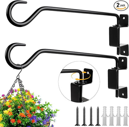 2PCS Wall Mounted Plant Hanger, Indoor/Outdoor Decorative Hook for Hanging Plants, Windchime, Baskets – Rustic Iron Plant Holder, Ideal Wall Décor, Ceiling Hooks for Indoor Garden- (12in)