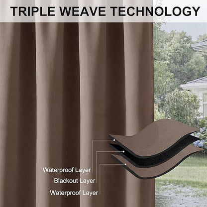 RYB HOME Extra Wide Outdoor Curtains for Patio Waterproof Heavy Duty Thermal Insulated in Summer Full Coverage Privacy for Gazebo, Cabana & Pergola, W100" x L90", Mocha, 1 Panel